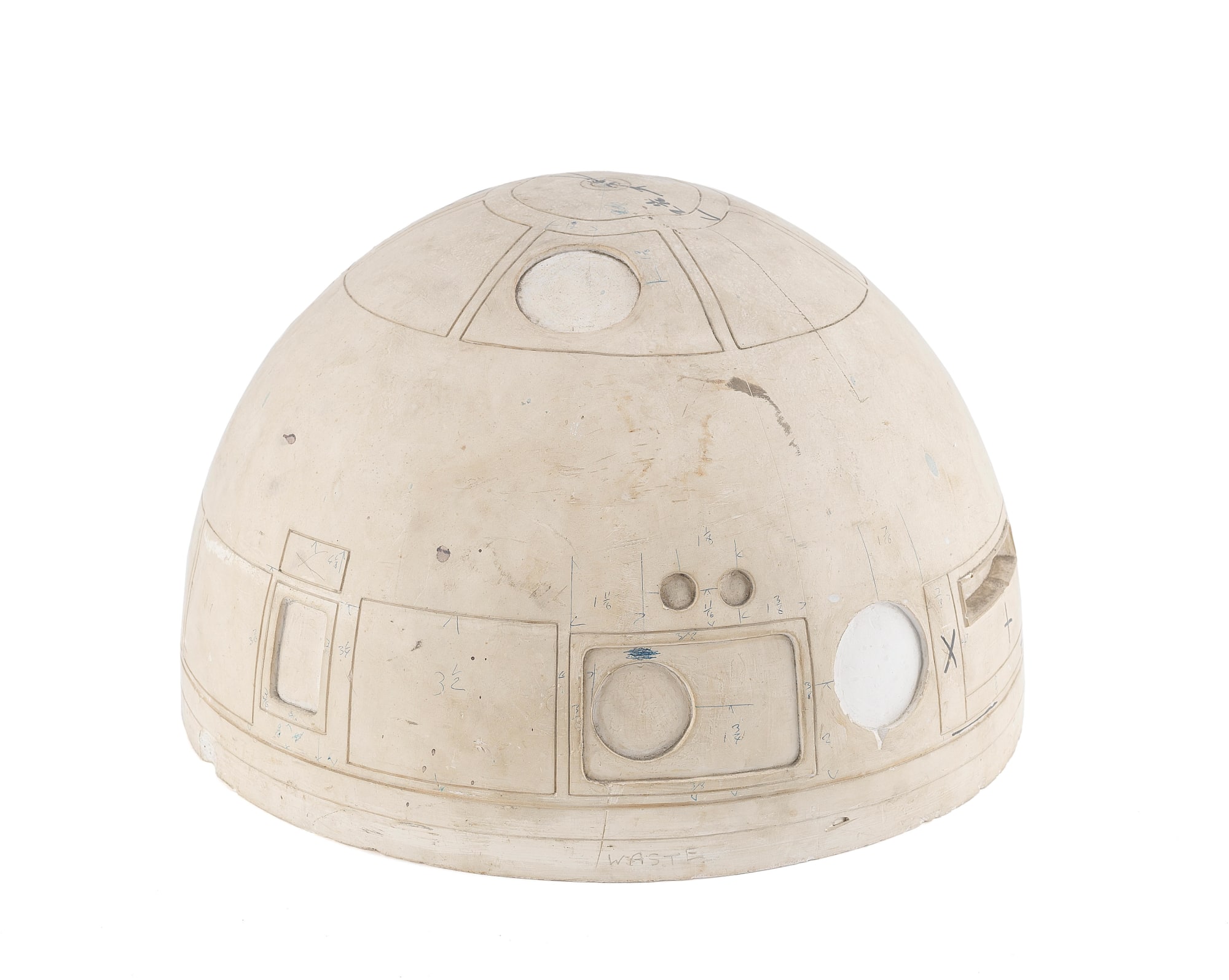 The original plaster mould for R2-D2 which apparently has my granddad's handwriting all over it
